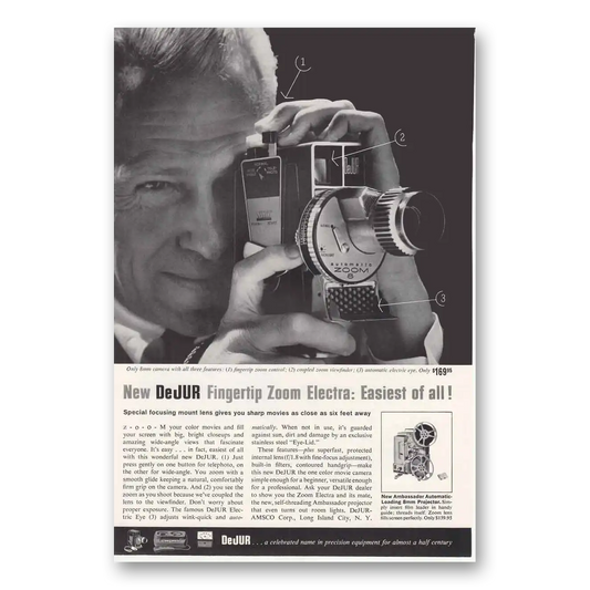 1960 DeJur Camera Fingertip Zoom Vintage Magazine Print Ad