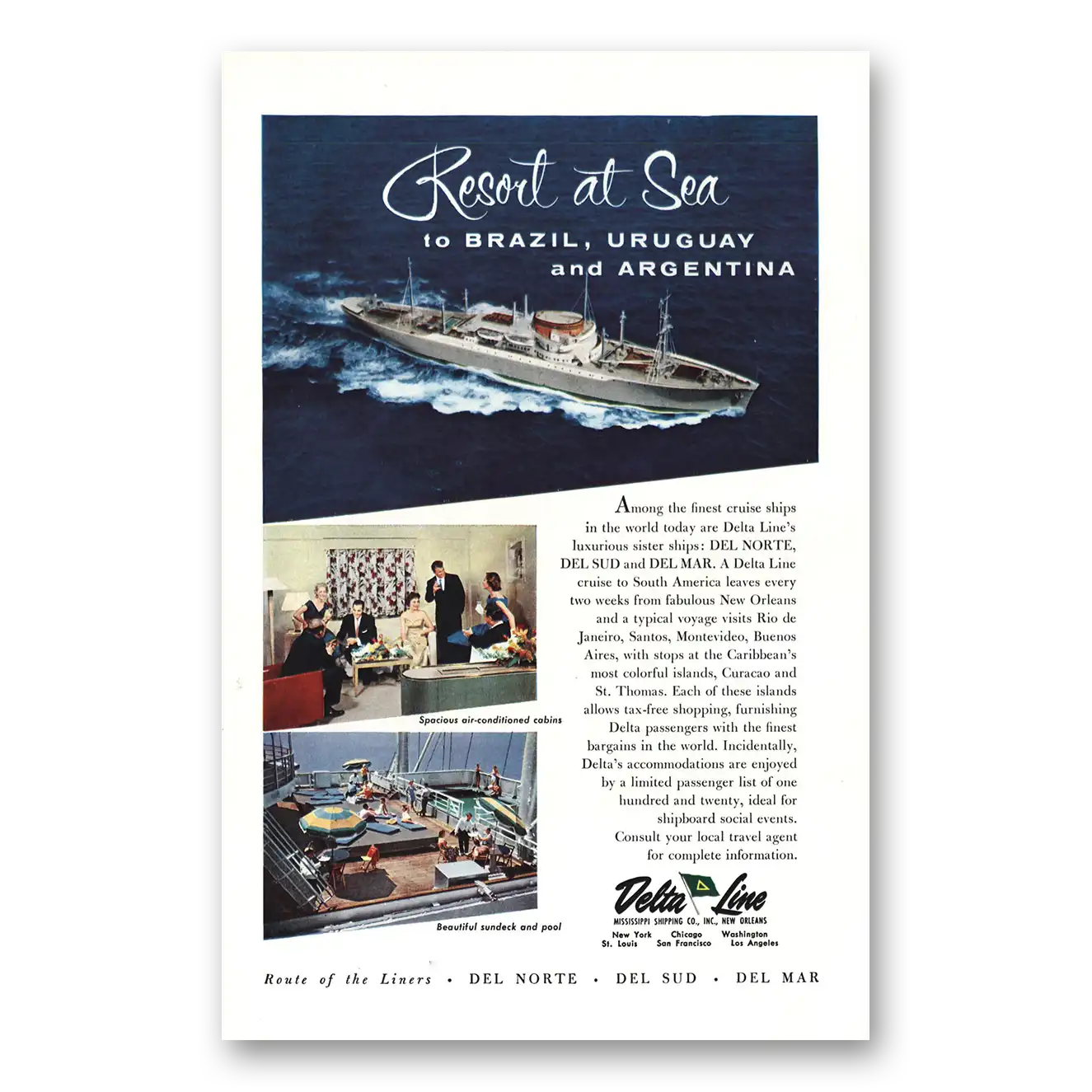 1960 Delta Line Del Norte Del Sud Del Mar Vintage Magazine Print Ad