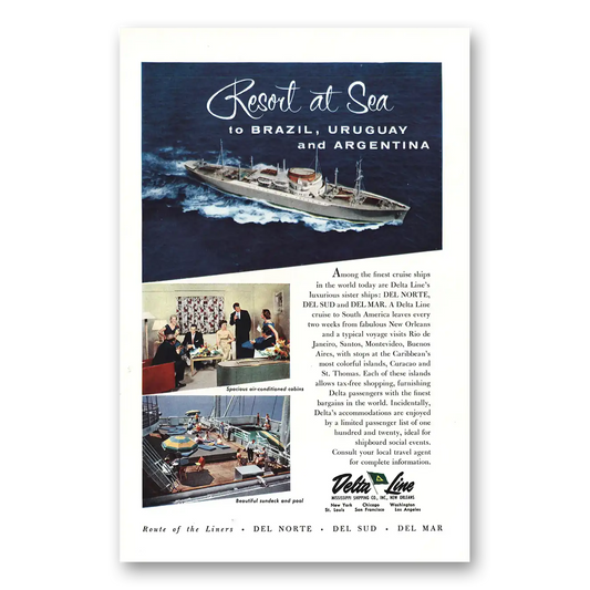 1960 Delta Line Del Norte Del Sud Del Mar Vintage Magazine Print Ad