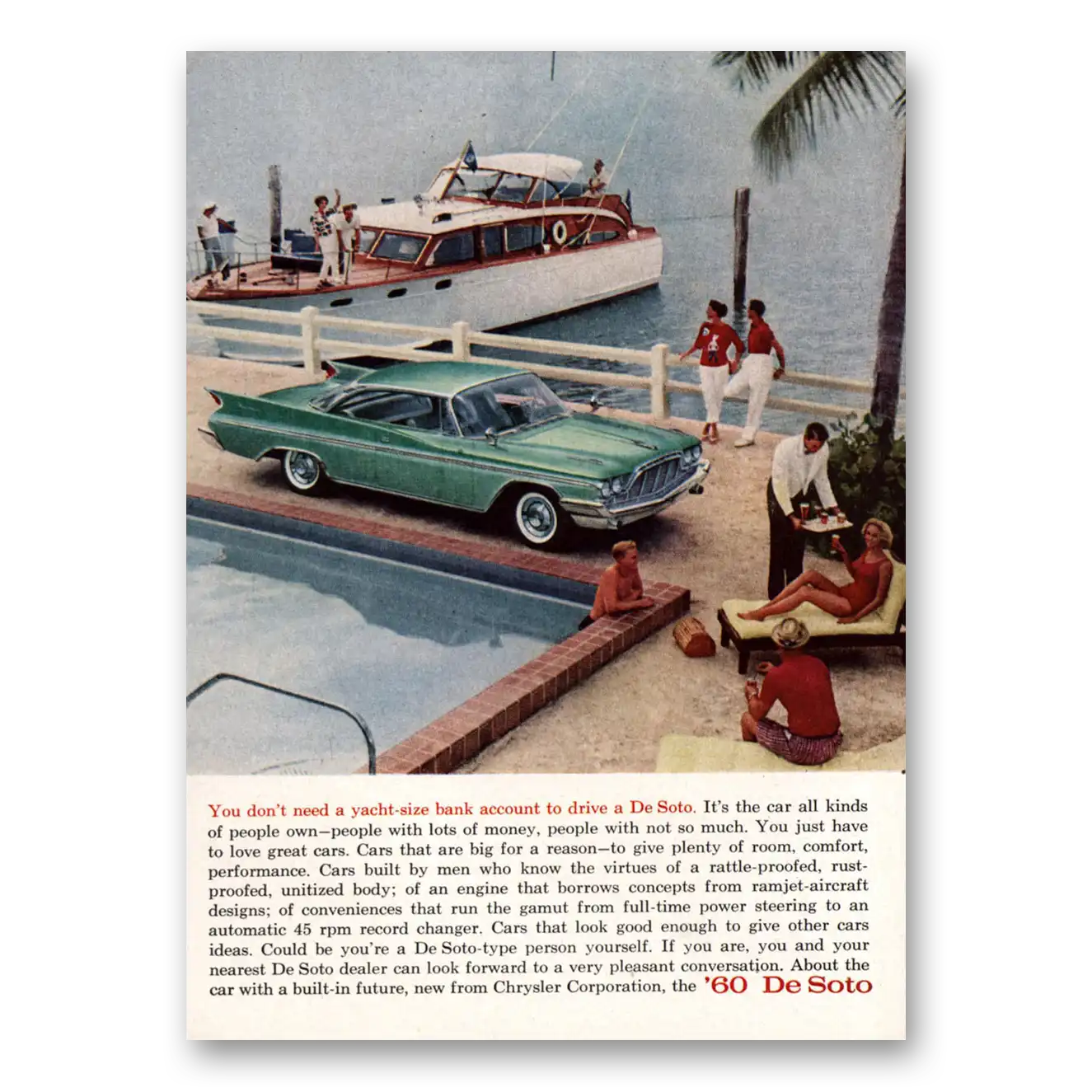 1960 DeSoto You Don't Need a Yacht Size Bank Vintage Magazine Print Ad