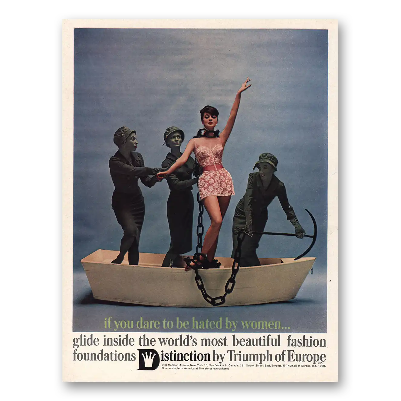 1960 Triumph of Europe Distinction Fashion Foundations Dare to Be Hated By Women Vintage Magazine Print Ad