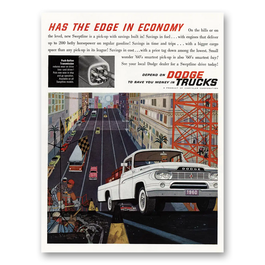 1960 Dodge Trucks Has the Edge In Economy Vintage Magazine Print Ad