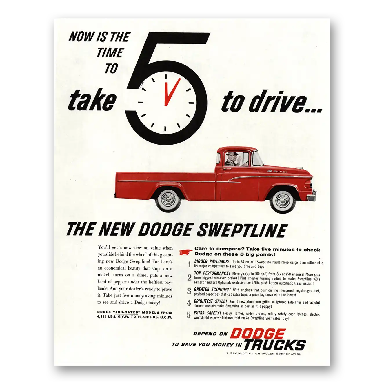 1960 Dodge Trucks Take 5 To Drive Vintage Magazine Print Ad