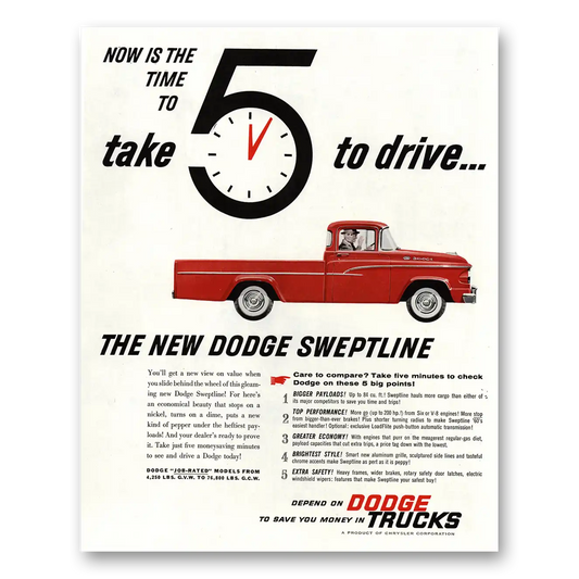 1960 Dodge Trucks Take 5 To Drive Vintage Magazine Print Ad