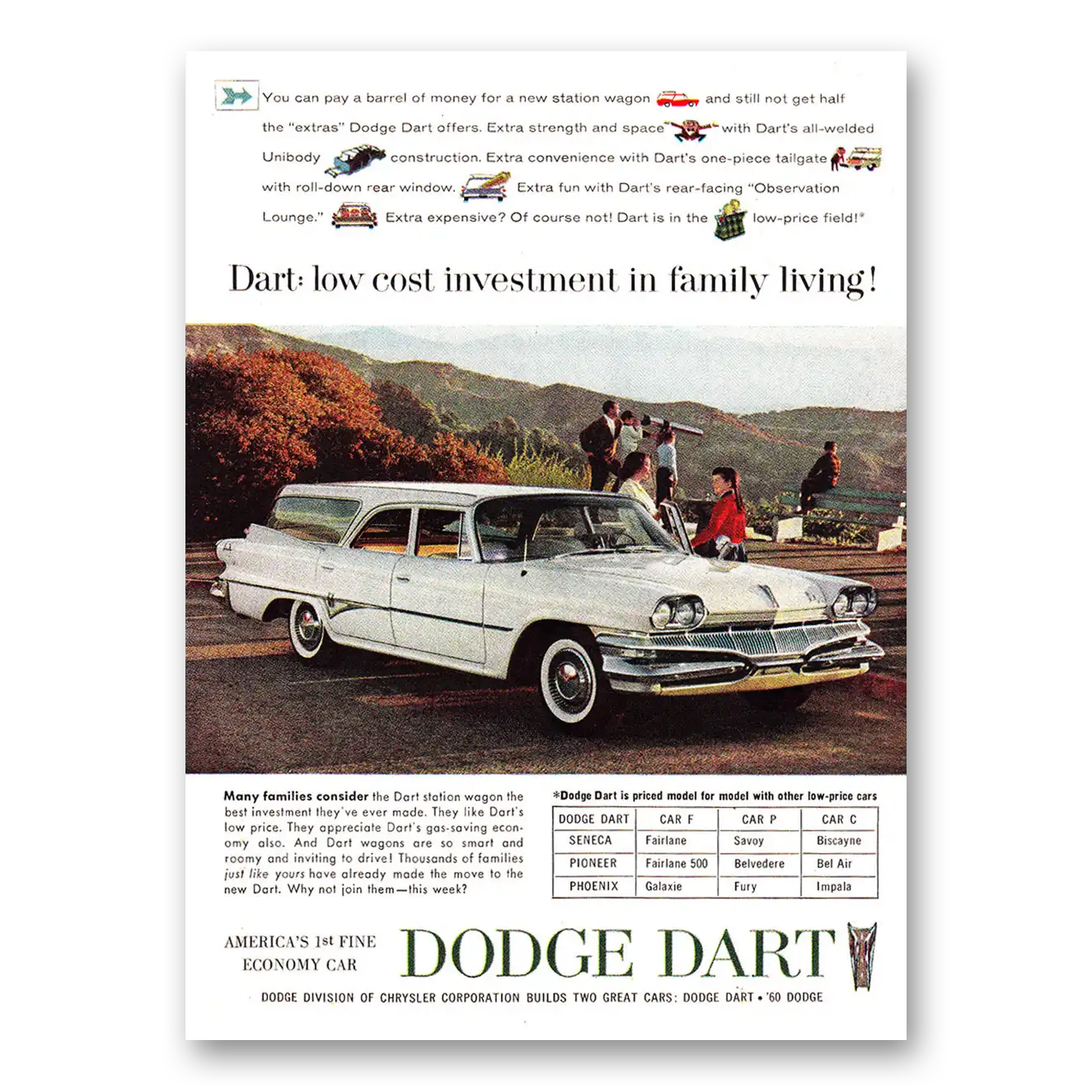 1960 Dodge Dart Low Cost Investment in Family Living Vintage Magazine Print Ad