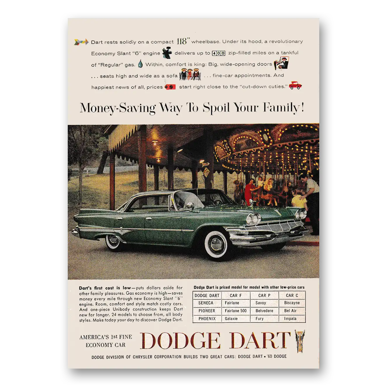 1960 Dodge Dart Money Saving Way to Spoil Your Family Vintage Magazine Print Ad