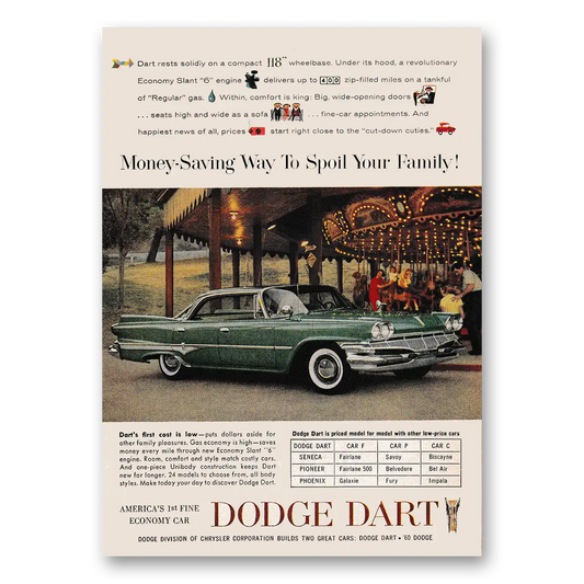 1960 Dodge Dart Money Saving Way to Spoil Your Family Vintage Magazine Print Ad