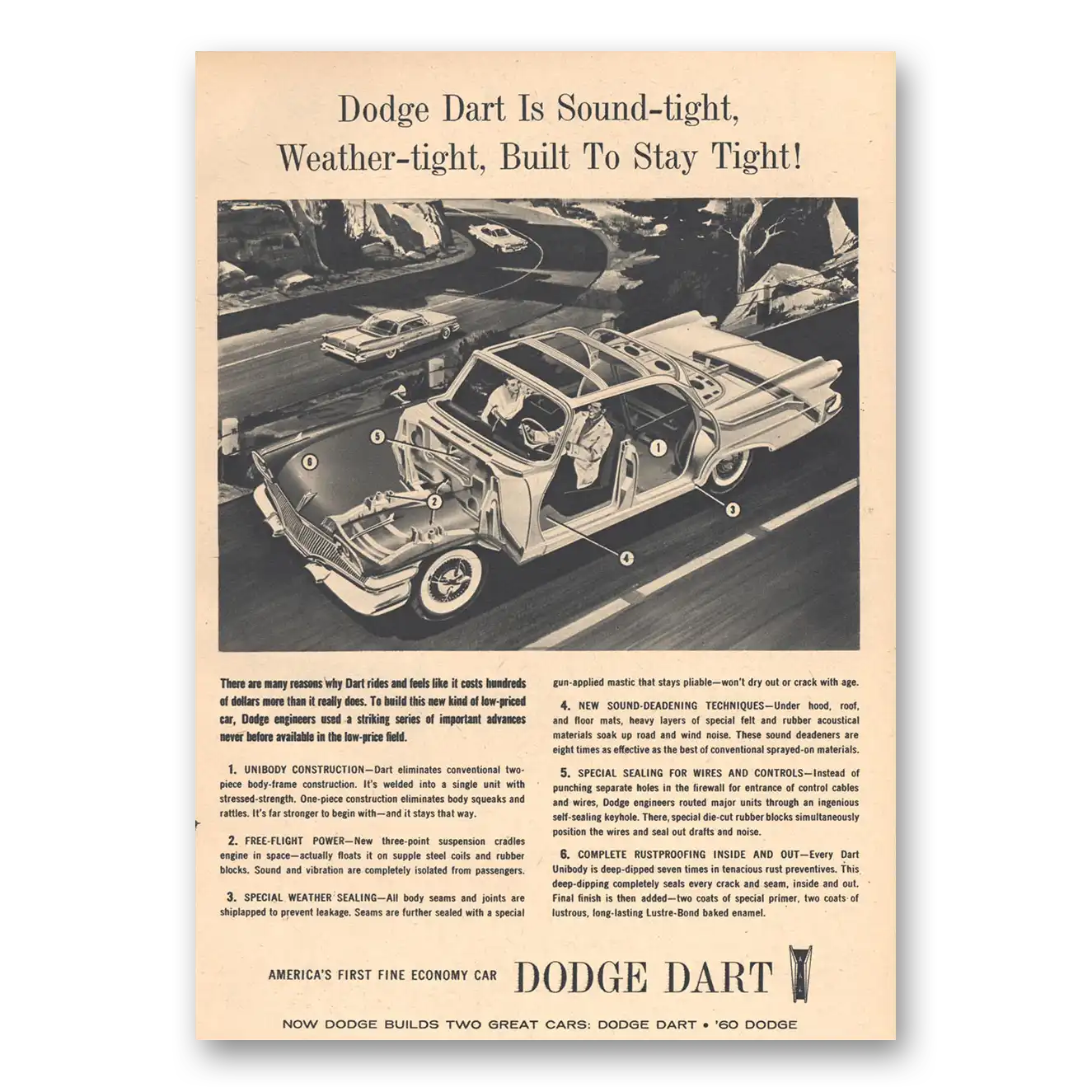 1960 Dodge Dart Sound Tight Weather Tight Vintage Magazine Print Ad