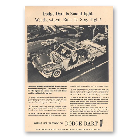 1960 Dodge Dart Sound Tight Weather Tight Vintage Magazine Print Ad