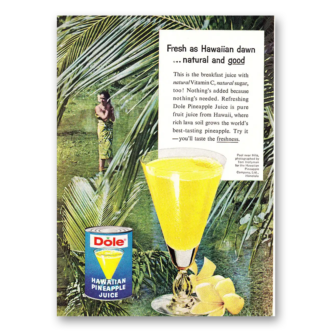 1960 Dole Pineapple Juice Fresh as Hawaiian Dawn Vintage Magazine Print Ad