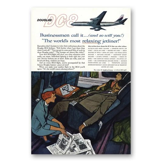 1960 Douglas DC8 Most Relaxing Jetliner Deel Vintage Magazine Print Ad