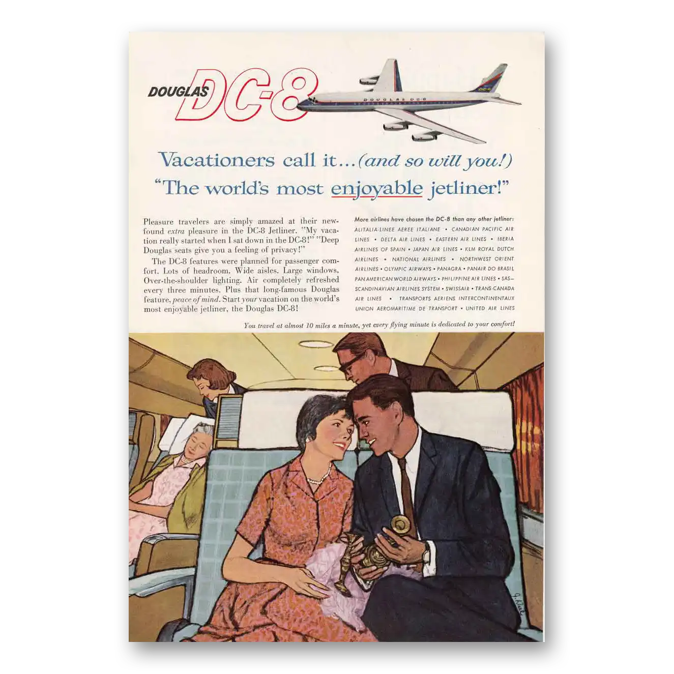 1960 Douglas DC8 Vacationers Most Enjoyable Vintage Magazine Print Ad