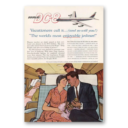 1960 Douglas DC8 Vacationers Most Enjoyable Vintage Magazine Print Ad