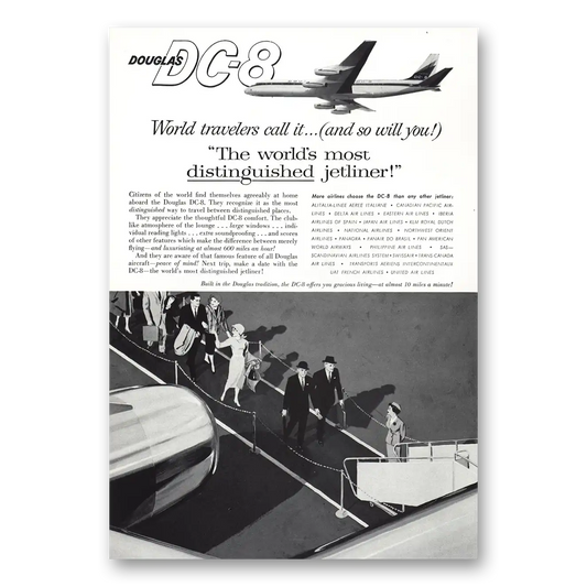 1960 Douglas DC8 Distinguished Jetliner Boarding Vintage Magazine Print Ad