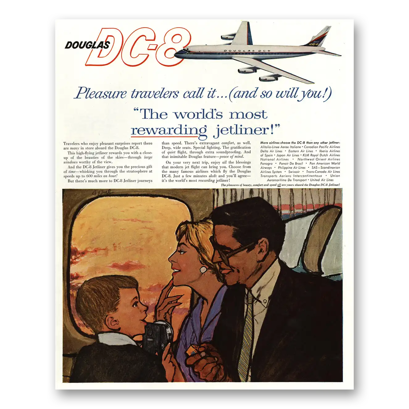 1960 Douglas DC8 Worlds Most Rewarding Jetliner Vintage Magazine Print Ad