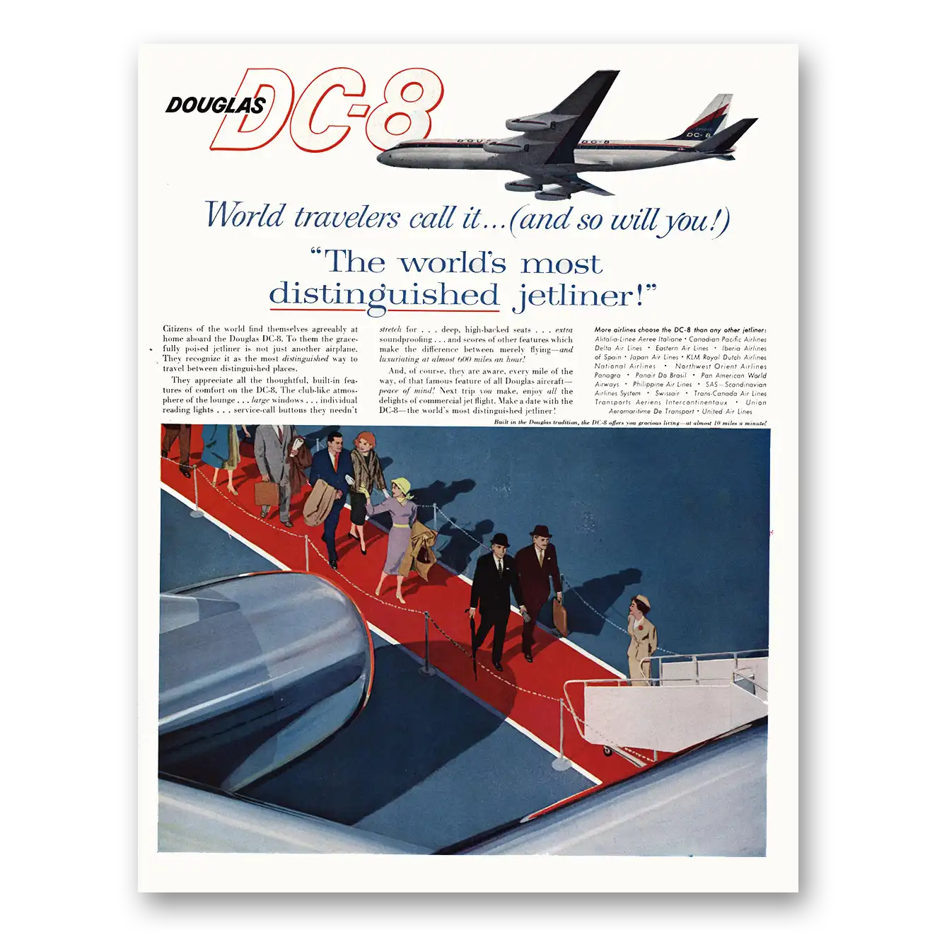 1960 Douglas DC8 Worlds Most Distinguished Jetliner Vintage Magazine Print Ad