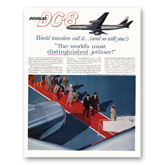 1960 Douglas DC8 Worlds Most Distinguished Jetliner Vintage Magazine Print Ad