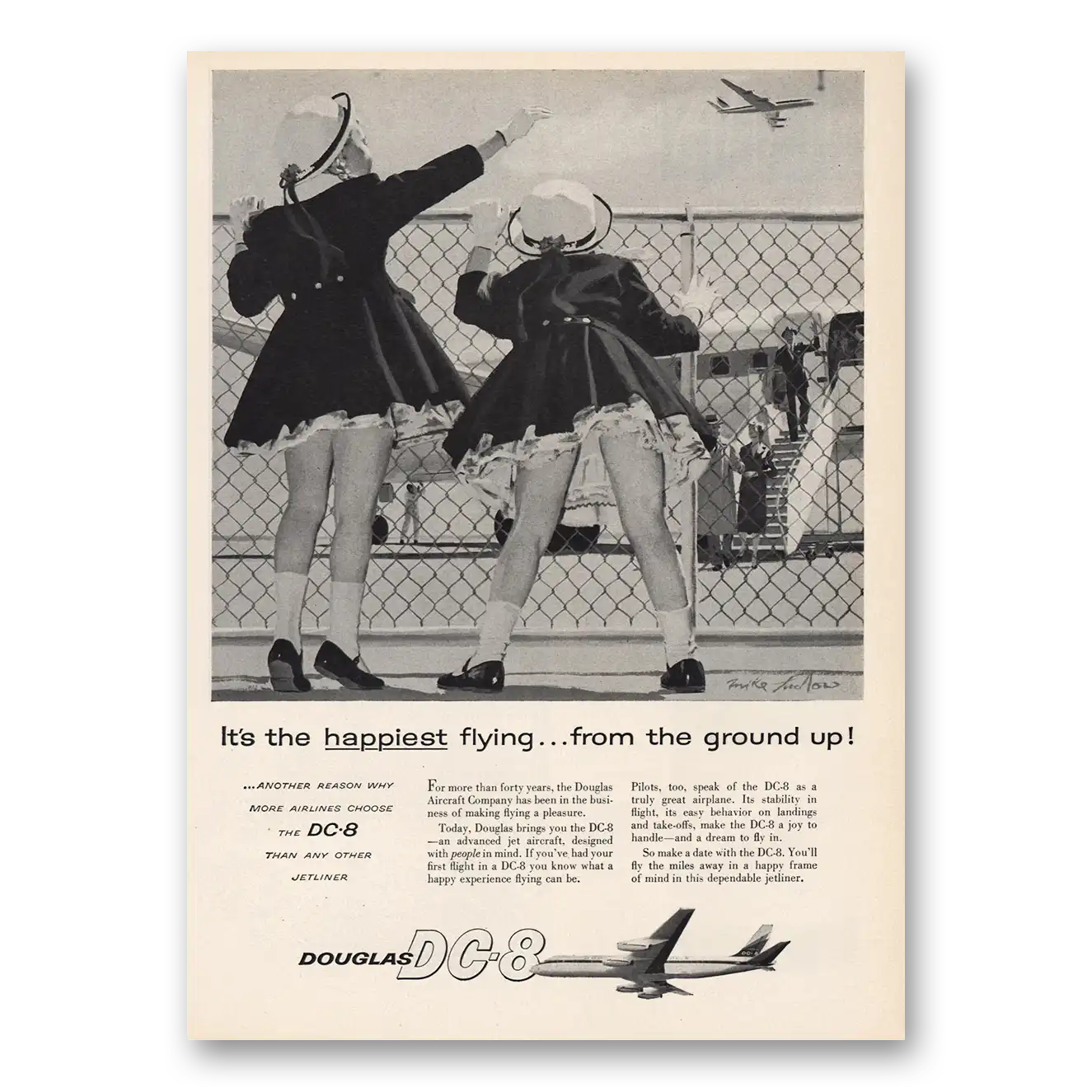 1960 Douglas DC8 Happiest Flying From Ground Up Vintage Magazine Print Ad