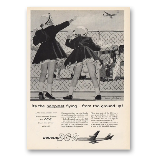 1960 Douglas DC8 Happiest Flying From Ground Up Vintage Magazine Print Ad