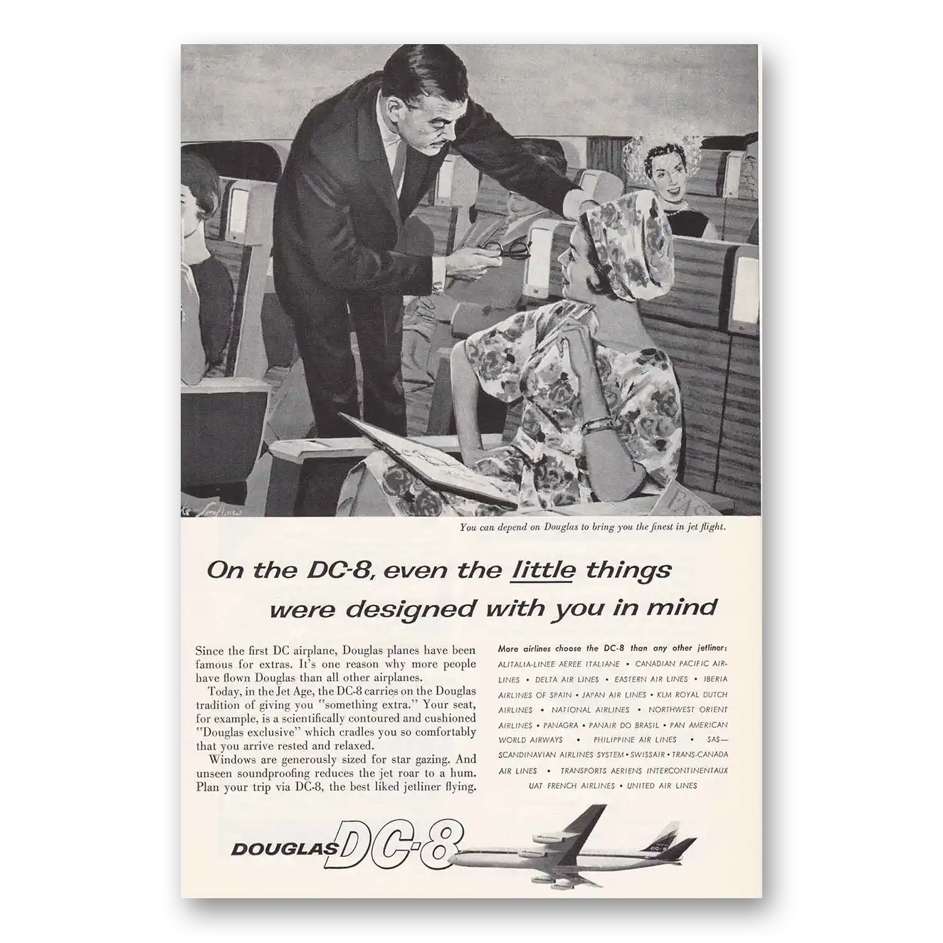 1960 Douglas DC8 Mike Ludlow Vintage Magazine Print Ad