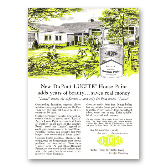 1960 DuPont Lucite Paint Add Years of Beauty Vintage Magazine Print Ad