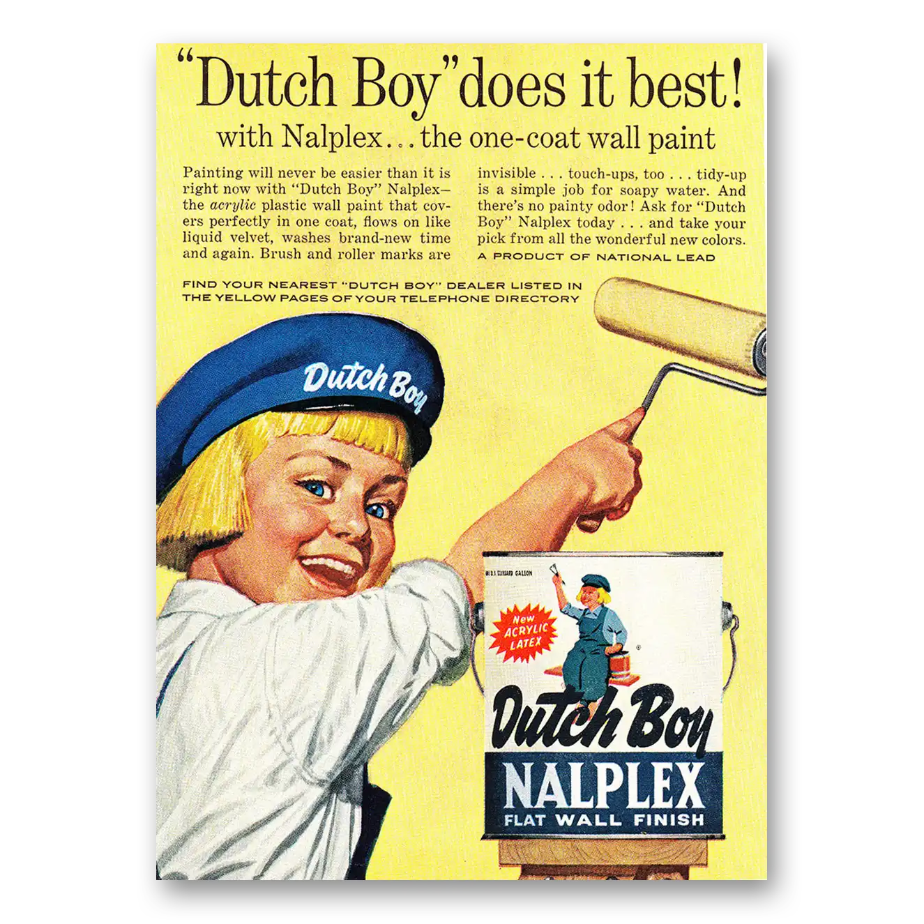 1960 Dutch Boy Paint Nalplex Paint Does It Best One Coat Wall Paint Vintage Magazine Print Ad