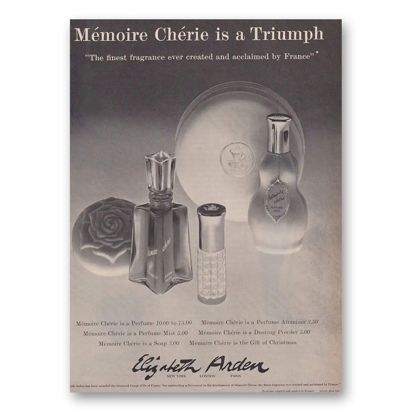 1960 Elizabeth Arden Memoire Cherie Is a Triumph Vintage Magazine Print Ad