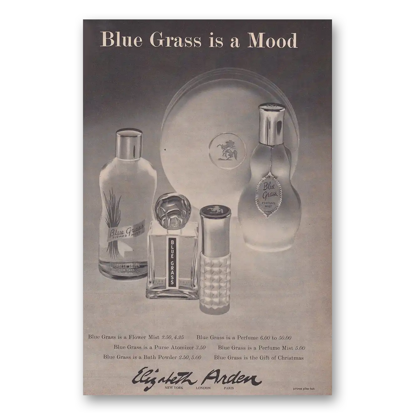 1960 Elizabeth Arden Blue Grass Perfume Is a Mood Vintage Magazine Print Ad