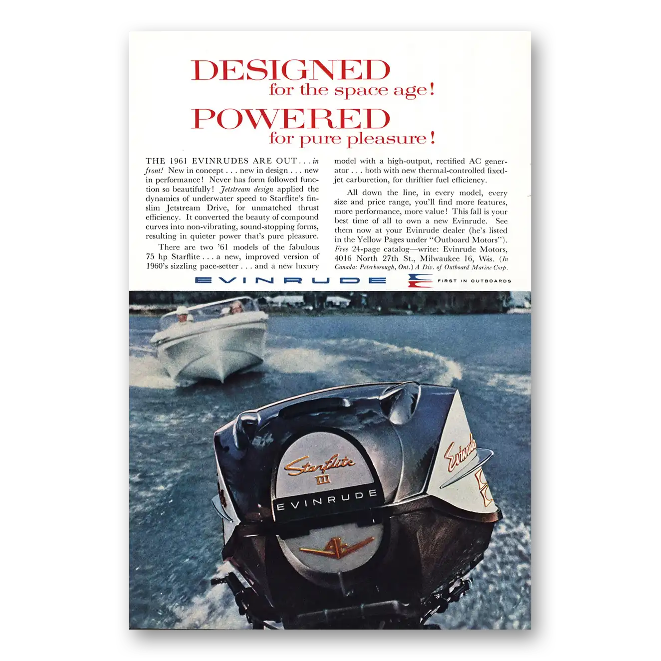 1960 Evinrude Starflite Designed for the Space Age Vintage Magazine Print Ad