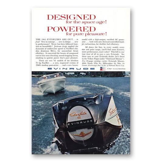 1960 Evinrude Starflite Designed for the Space Age Vintage Magazine Print Ad