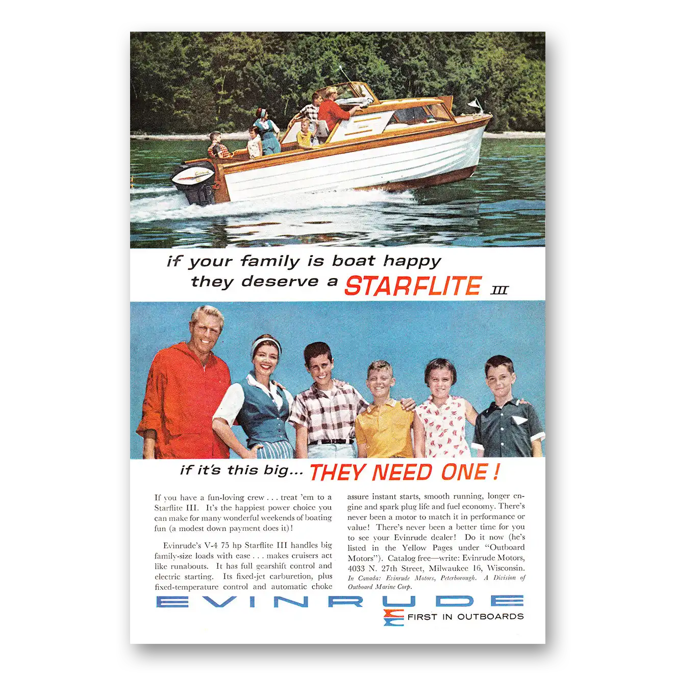 1960 Evinrude Your Family Is Boat Happy Vintage Magazine Print Ad