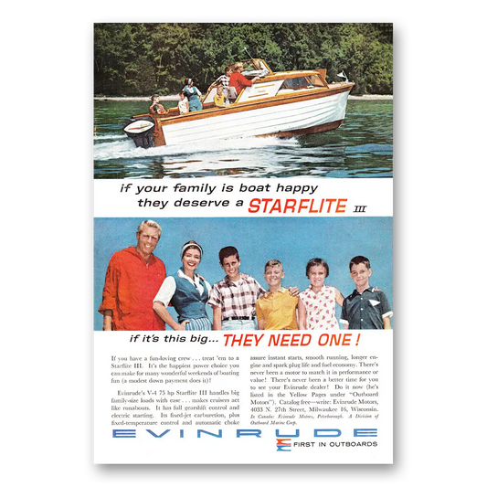 1960 Evinrude Your Family Is Boat Happy Vintage Magazine Print Ad