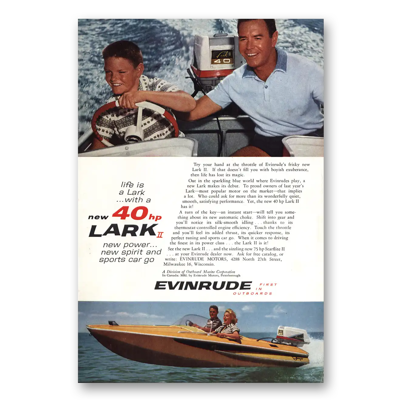 1960 Evinrude Life Is Lark 40Hp Vintage Magazine Print Ad