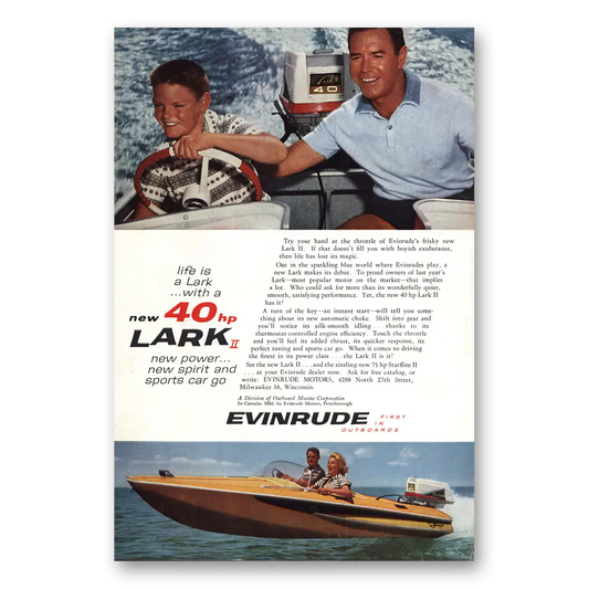 1960 Evinrude Life Is Lark 40Hp Vintage Magazine Print Ad