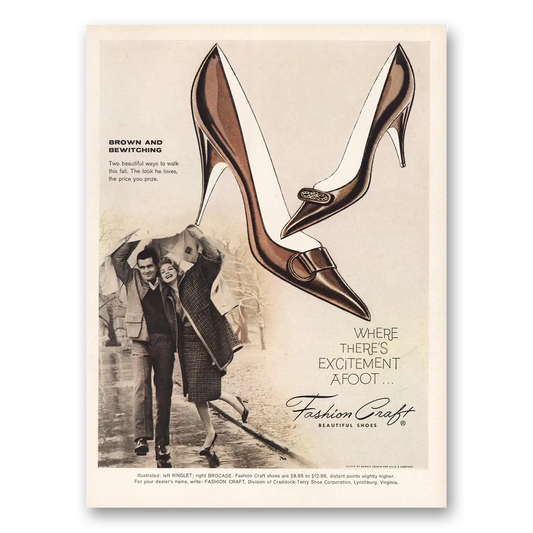 1960 Fashion Craft Shoes Brown and Bewitching Vintage Magazine Print Ad