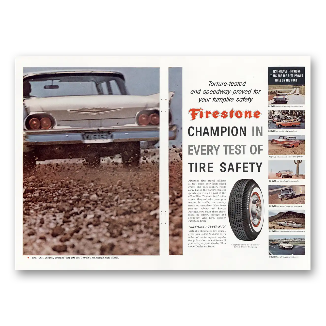 1960 Firestone Tires Torture Tested Champion In Every Test Vintage Magazine Print Ad