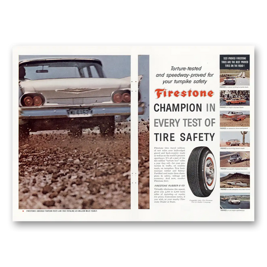 1960 Firestone Tires Torture Tested Champion In Every Test Vintage Magazine Print Ad