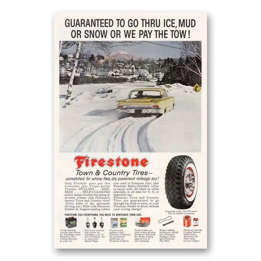 1960 Firestone Tires Go Thru Ice Mud or Snow Vintage Magazine Print Ad