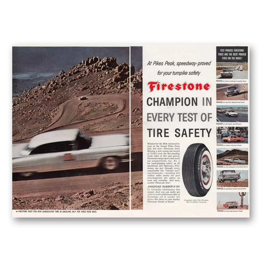 1960 Firestone Tires Pikes Peak Race Vintage Magazine Print Ad