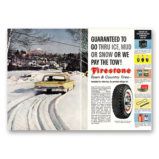 1960 Firestone Tires Guaranteed to Go Thru Ice Mud or Snow Vintage Magazine Print Ad