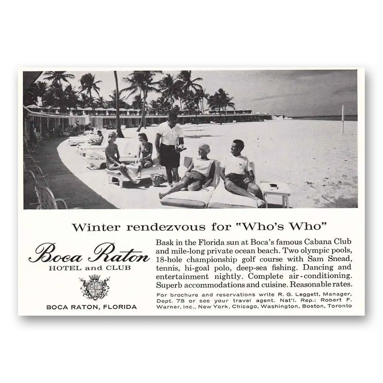 1960 Boca Raton Hotel and Club Winter Rendezvous for Who's Who Vintage Magazine Print Ad