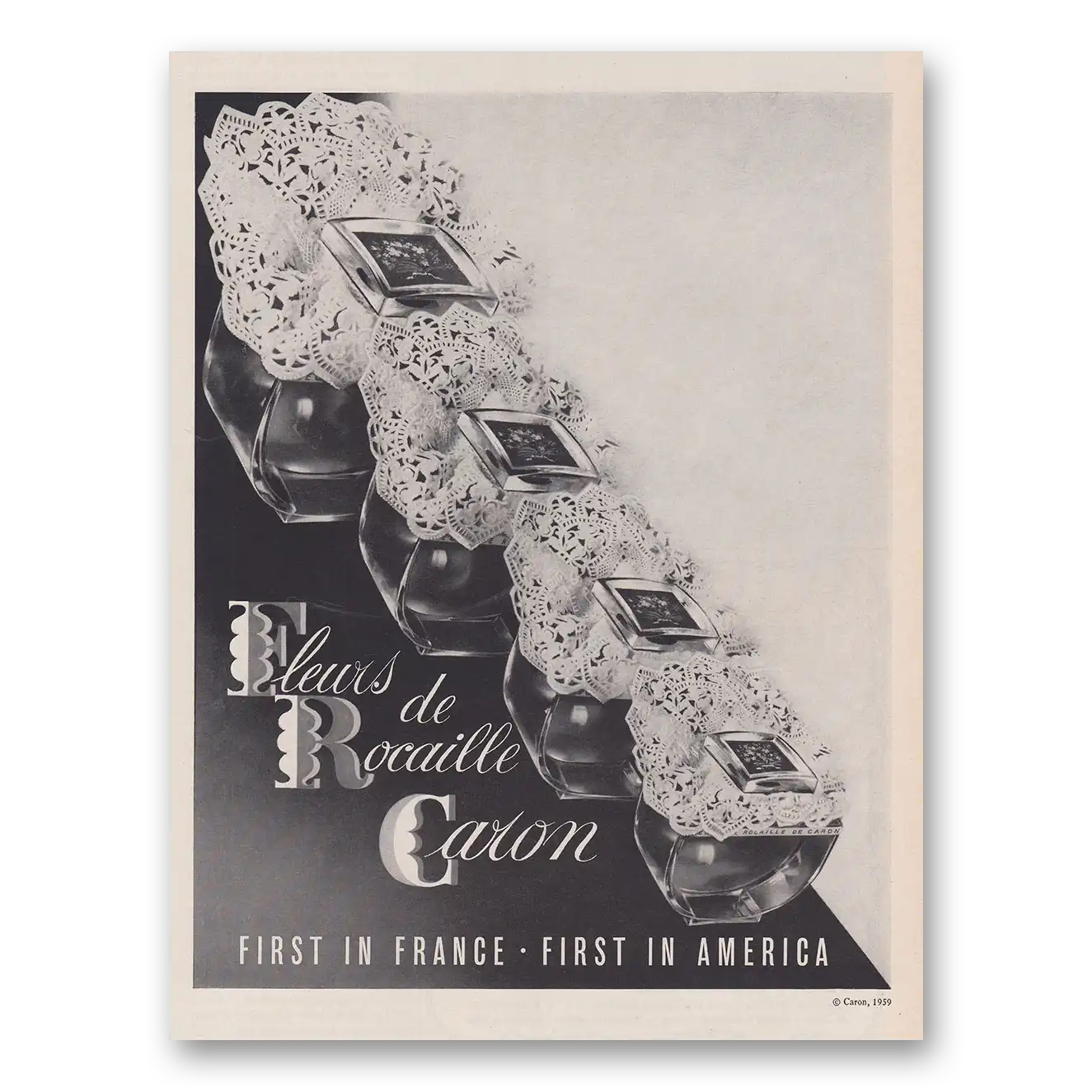 1960 Caron Fleurs de Rocaille First In France Vintage Magazine Print Ad