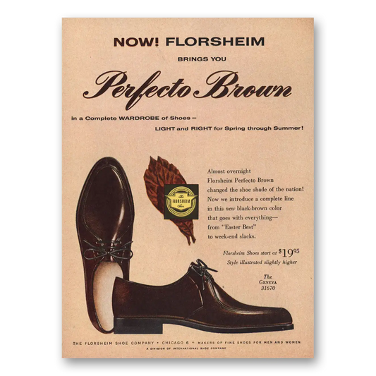 1960 Florsheim Shoes Perfecto Brown Vintage Magazine Print Ad