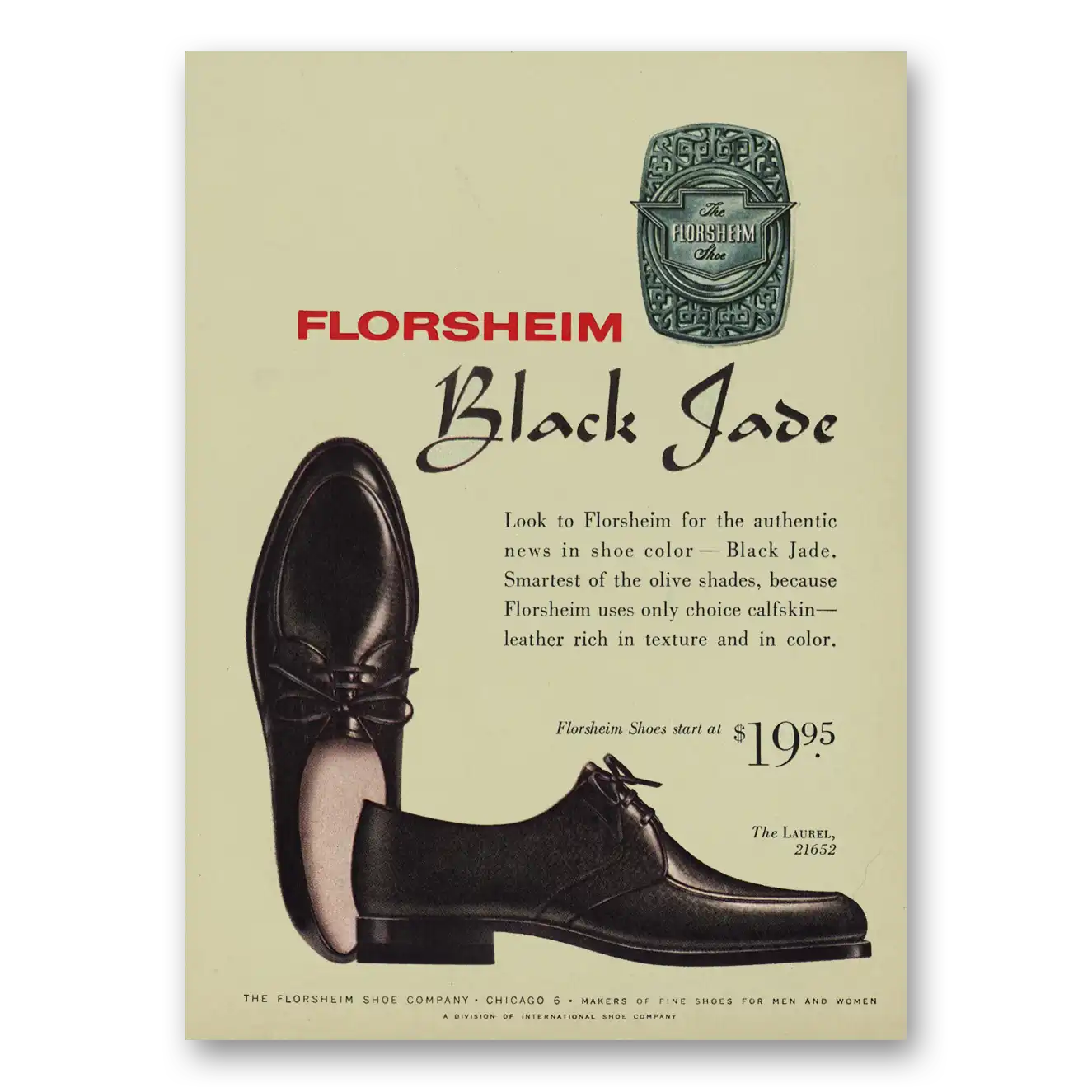 1960 Florsheim Shoes Black Jade Vintage Magazine Print Ad