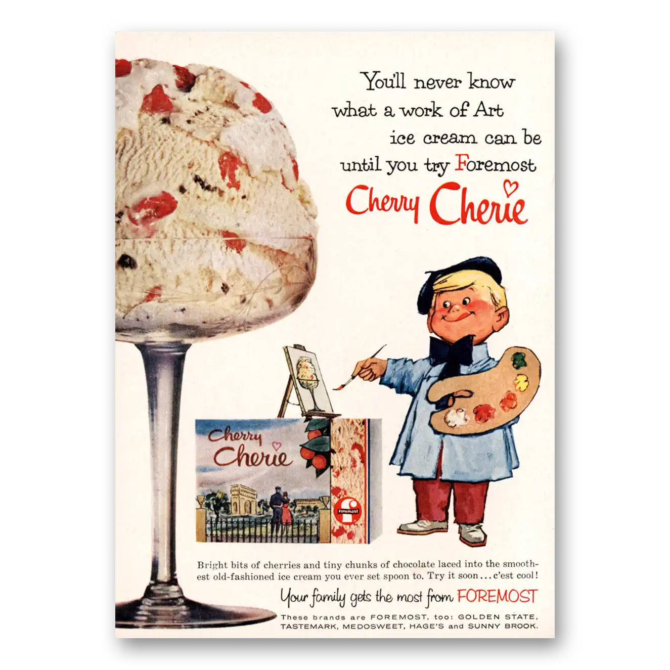 1960 Foremost Ice Cream Cherry Cherie Ice Cream Work of Art Vintage Magazine Print Ad