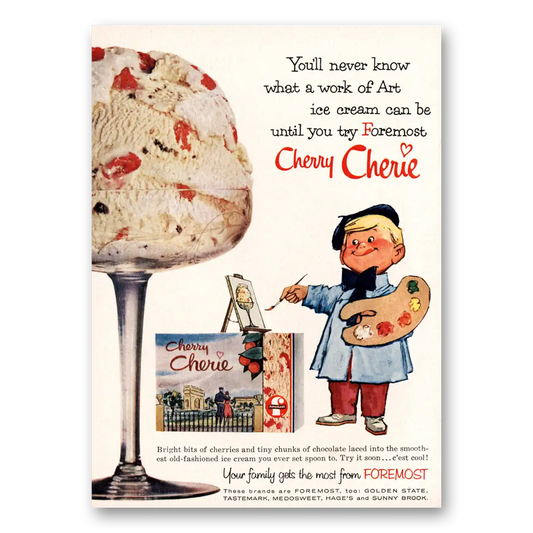 1960 Foremost Ice Cream Cherry Cherie Ice Cream Work of Art Vintage Magazine Print Ad