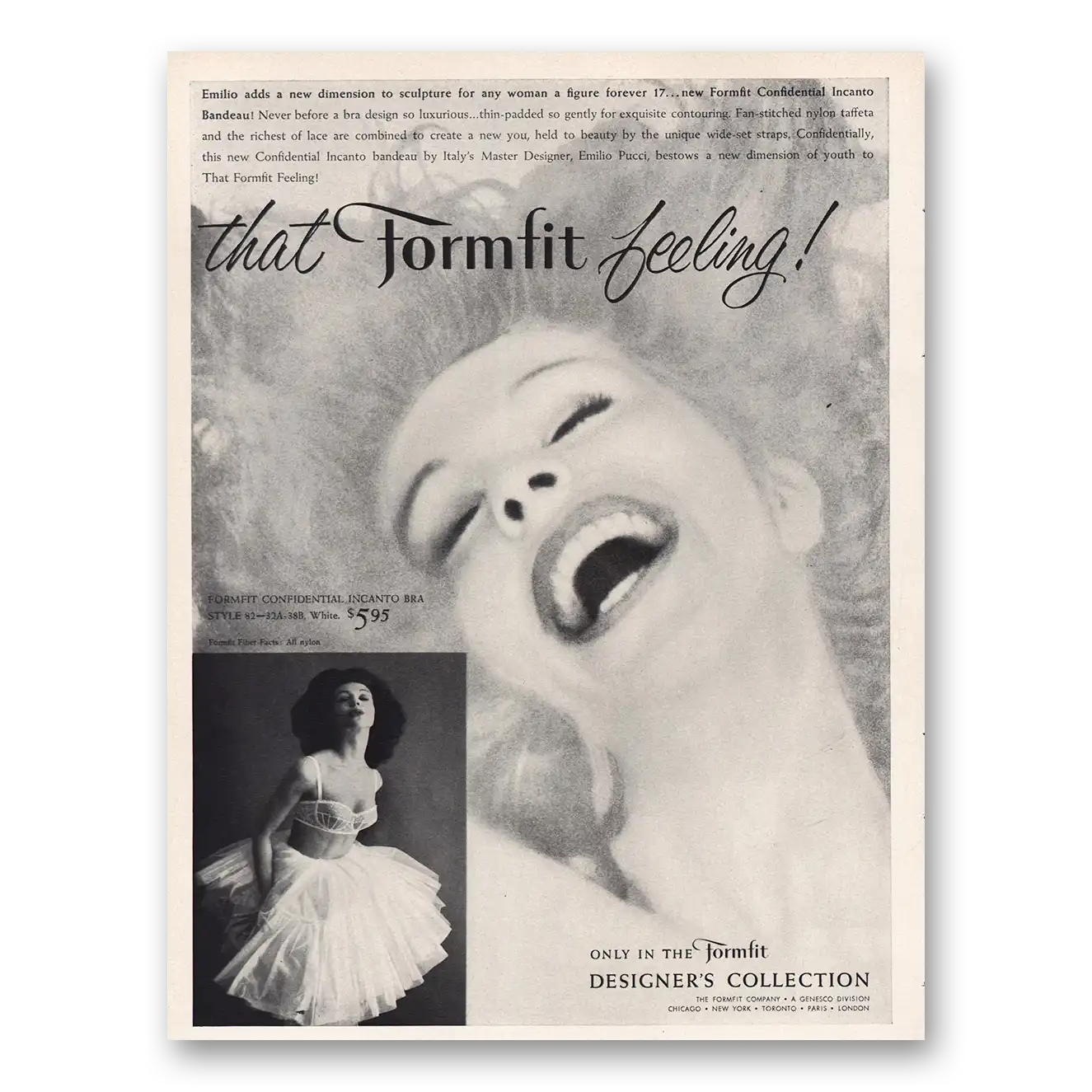 1960 Formfit Emilio Adds New Dimension Vintage Magazine Print Ad