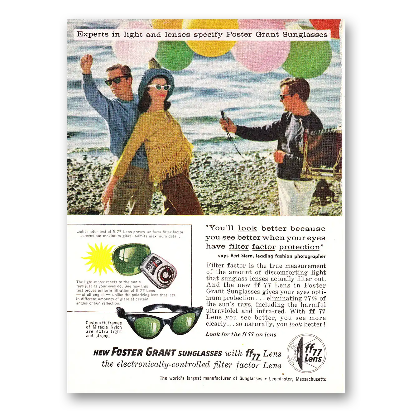 1960 Foster Grant Sunglasses Filter Factor Balloons Vintage Magazine Print Ad