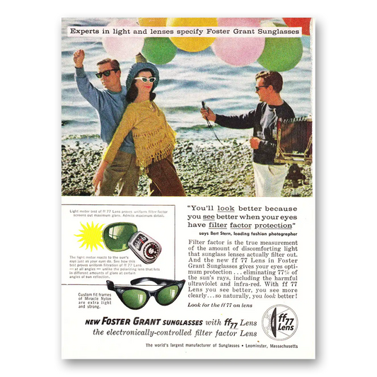 1960 Foster Grant Sunglasses Filter Factor Balloons Vintage Magazine Print Ad