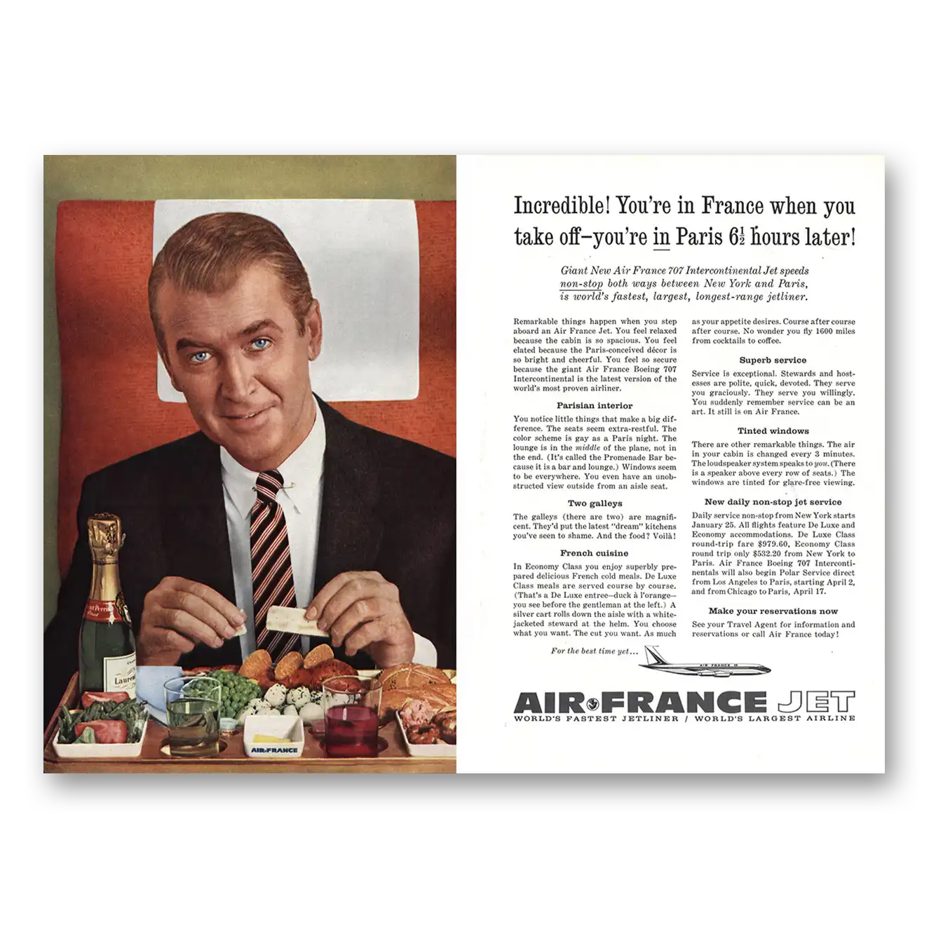 1960 Air France Jimmy Stewart You're in France When You Take Off Vintage Magazine Print Ad